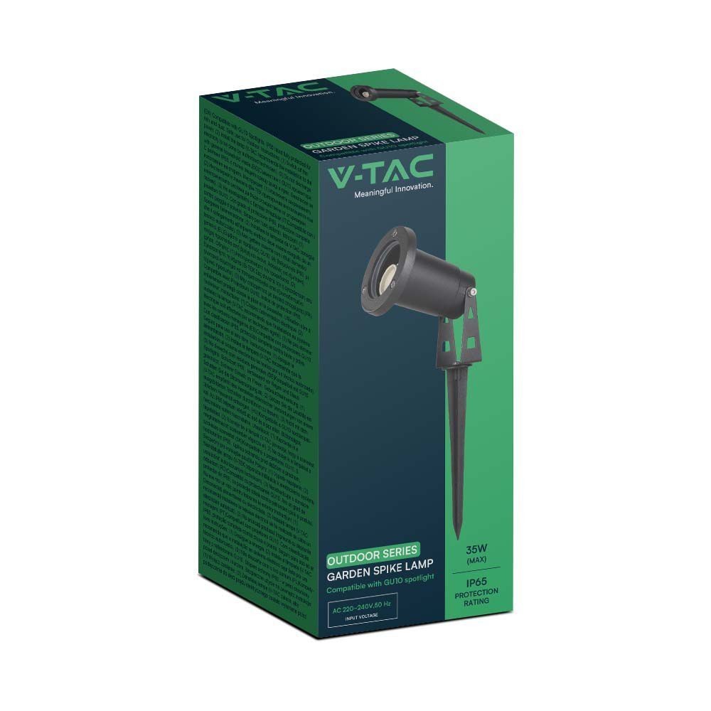 V-Tac mini spyd - GU10, IP65, Sort, uden lyskilde, RA80, Vandtæt, Udendørs belysning