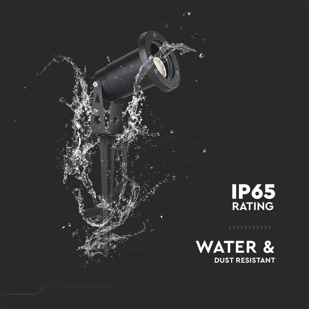 V-Tac mini spyd - GU10, IP65, Sort, uden lyskilde, RA80, Vandtæt, Udendørs belysning