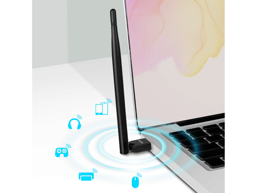 USB 2.0 bluetooth (5.3) adapter, USB-A, m. antenne (150m)
