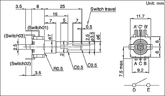 Dual axis Rotary Encoder - 30 pos., 15 pulspunkter (D 6mm)