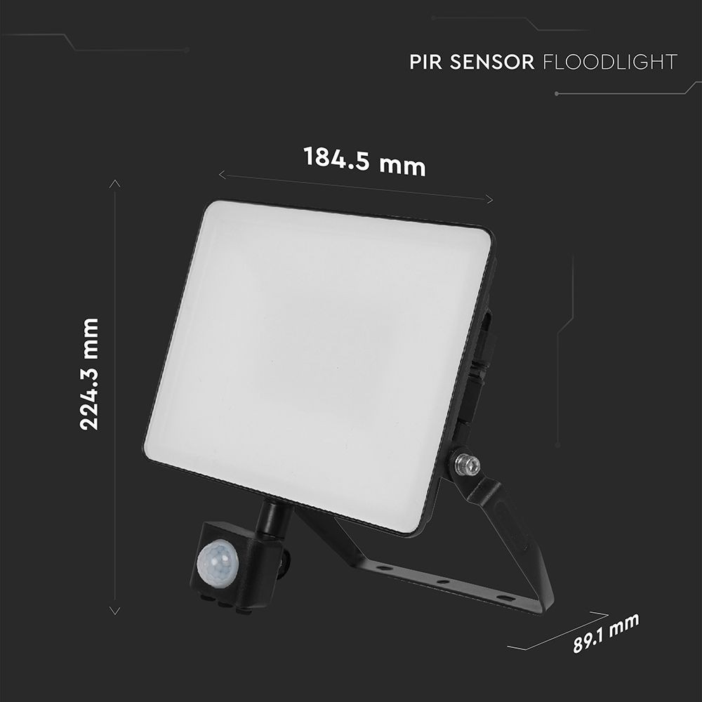 V-Tac 30W LED sensor projektør med hurtig connector, 120lm/w, sort - Effektiv belysning med bevægelsessensor