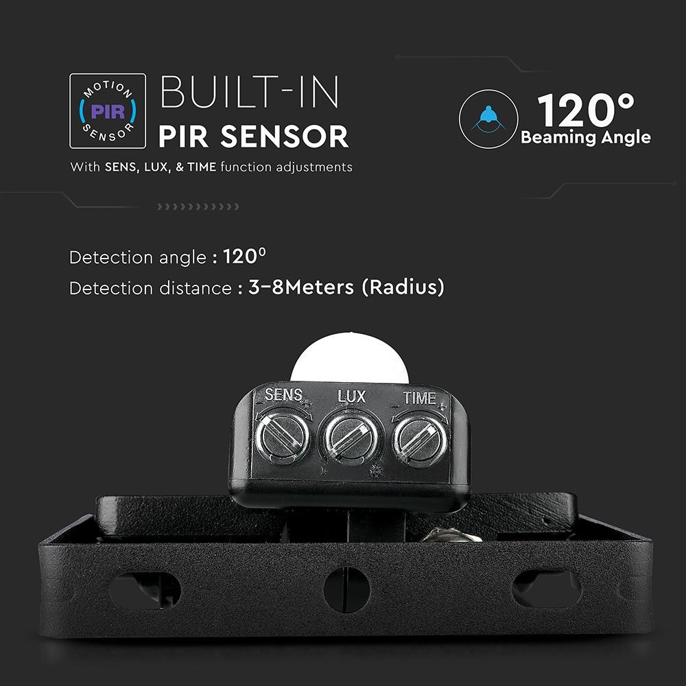 V-Tac 30W LED sensor projektør med hurtig connector, 120lm/w, sort - Effektiv belysning med bevægelsessensor