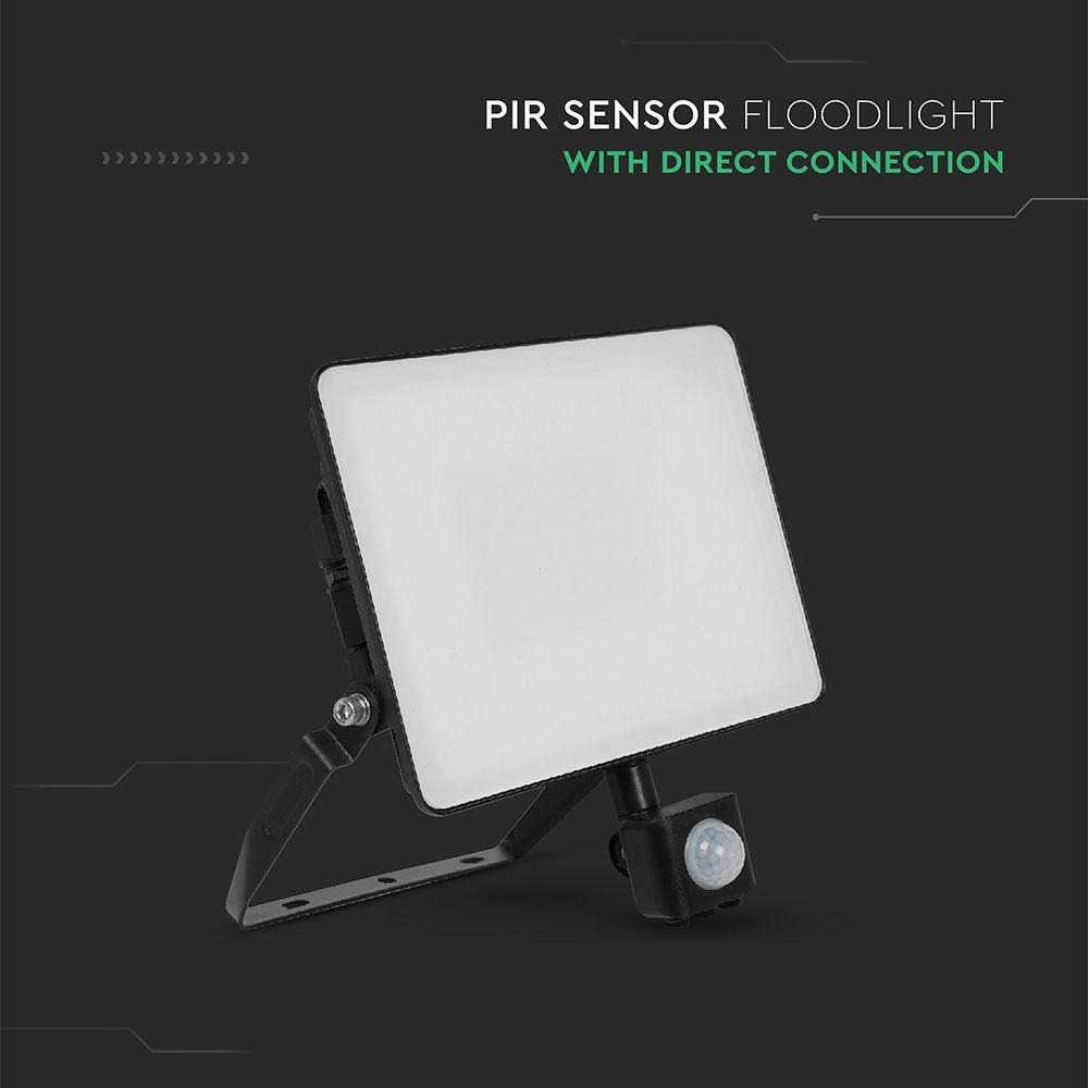 V-Tac 30W LED sensor projektør med hurtig connector, 120lm/w, sort - Effektiv belysning med bevægelsessensor