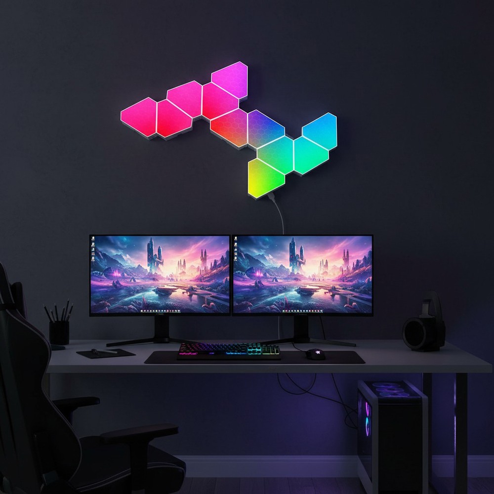 RGBIC Trekant Væglys 6 stk. sæt med 6W effekt og 5V input. Moderne belysning til enhver indretning.