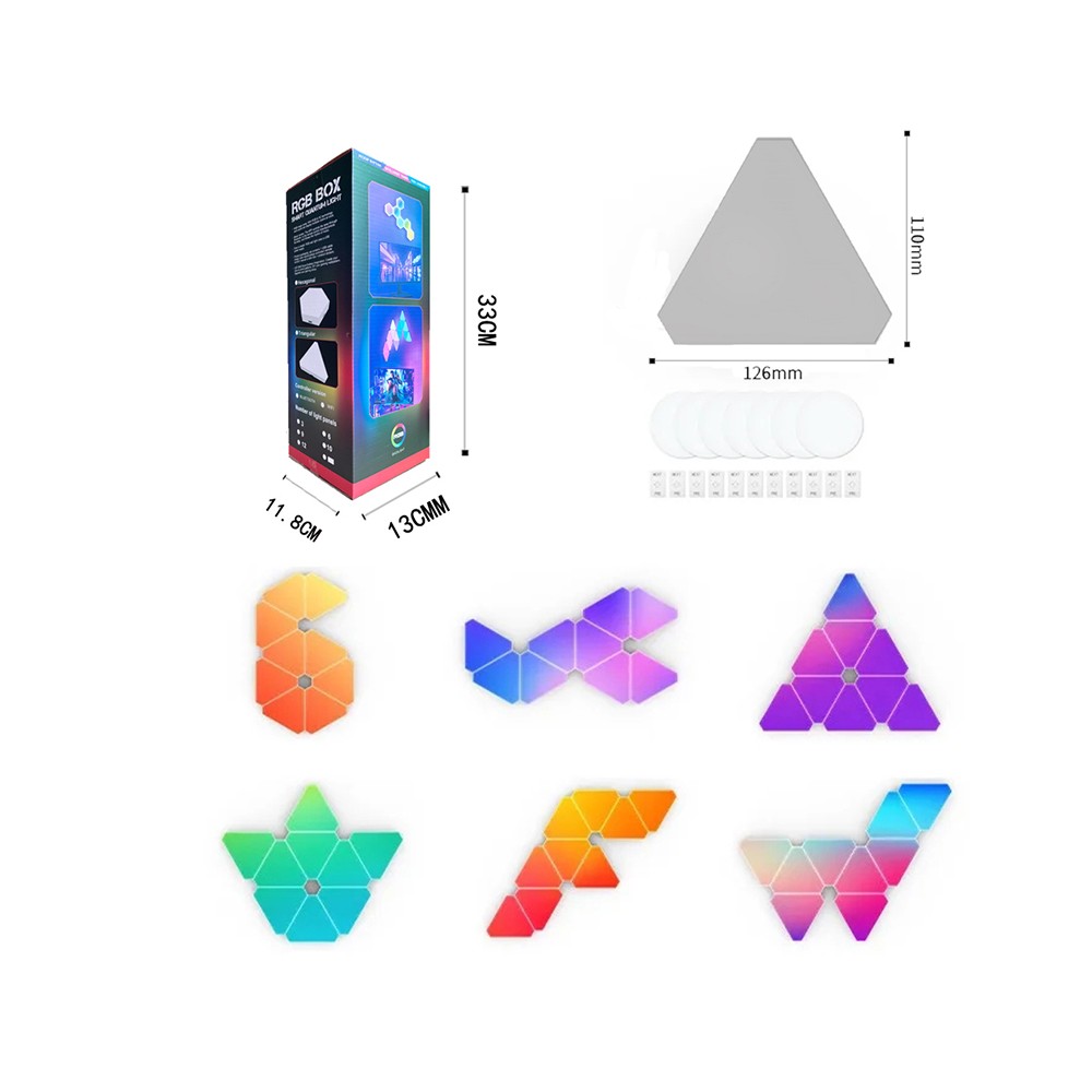 RGBIC Trekant Væglys 6 stk. sæt med 6W effekt og 5V input. Moderne belysning til enhver indretning.