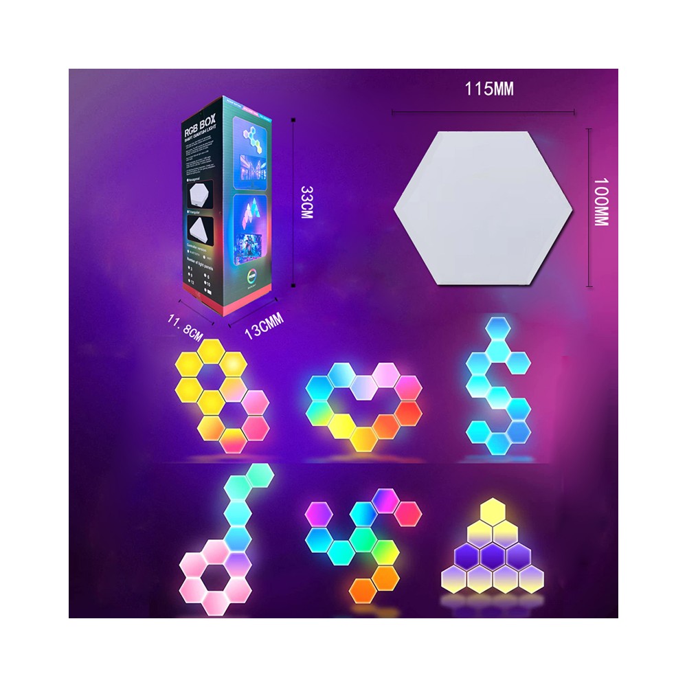 RGBIC Hexagon Væglys - Sæt med 6 stk. - 6W - Input: 5V - Moderne belysning til dit hjem
