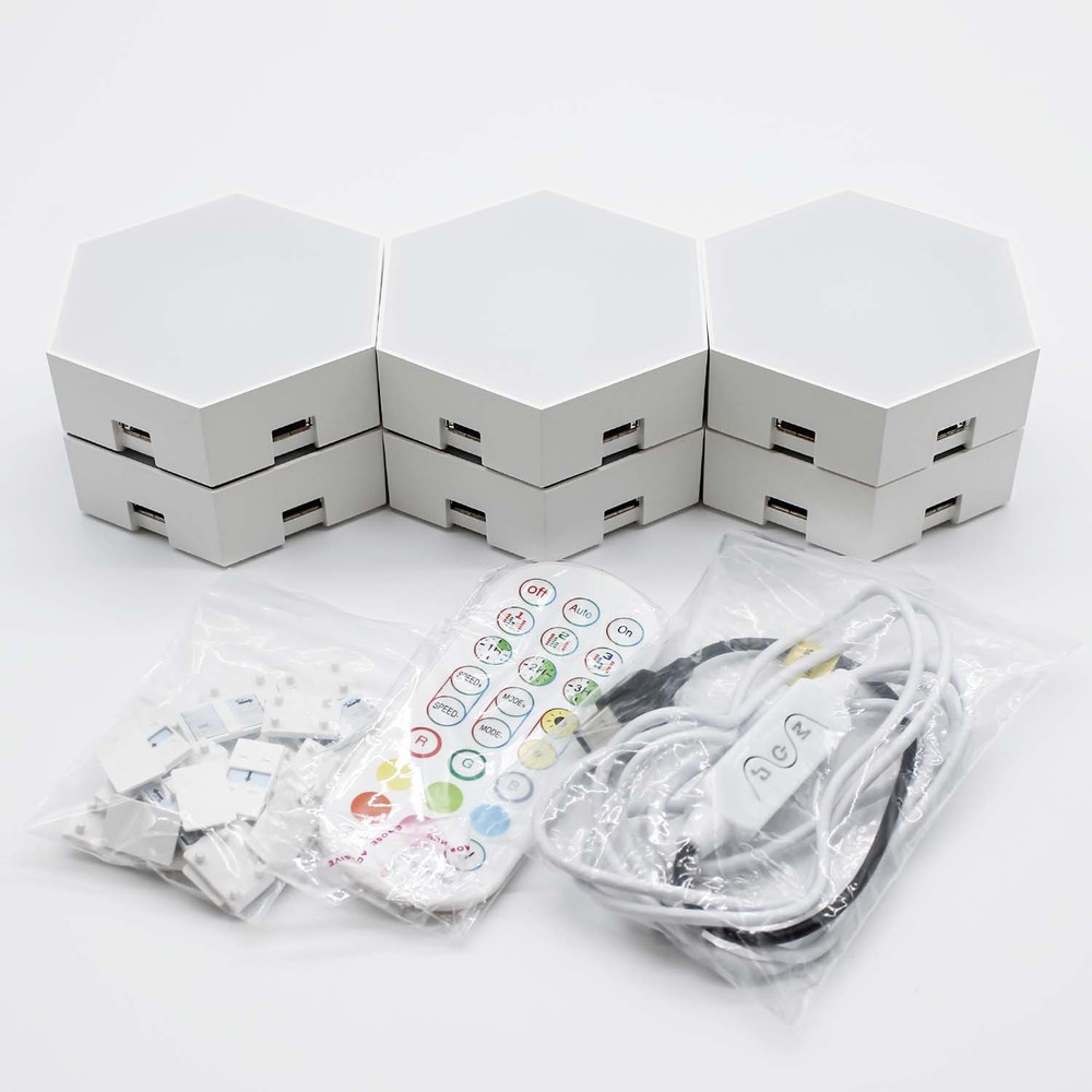 RGBIC Hexagon Væglys - Sæt med 6 stk. - 6W - Input: 5V - Moderne belysning til dit hjem