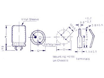 100uF 350V lodret elektrolyt, Ø16x35mm (105°C)