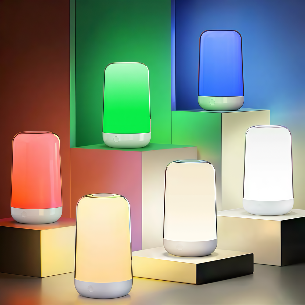 Opladelig RGB+CCT LED bordlampe/natlampe - Hvid, touch dæmpbar, IP20 indendørs, 5W, RA80
