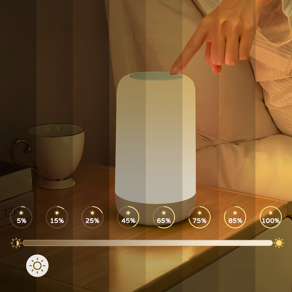 Opladelig RGB+CCT LED bordlampe/natlampe - Hvid, touch dæmpbar, IP20 indendørs, 5W, RA80