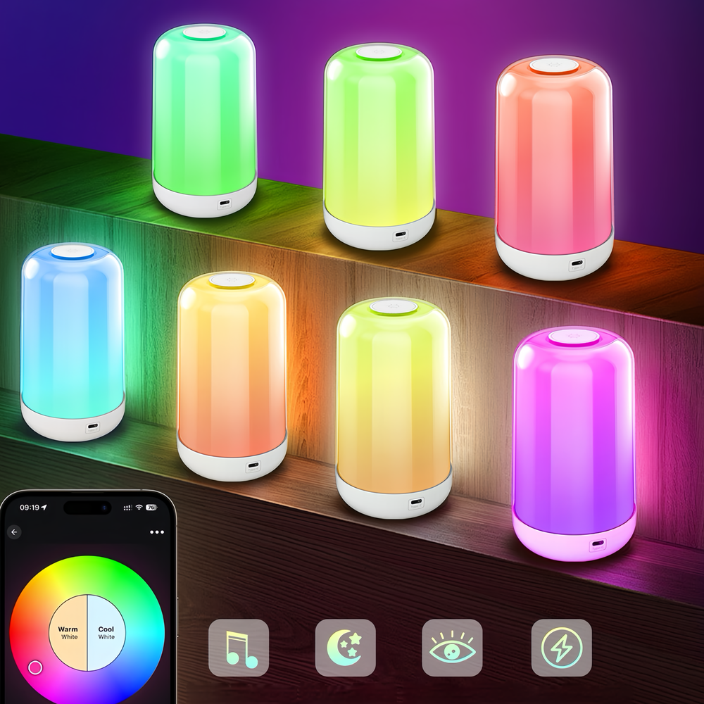RGB+CCT LED Bord/Natlampe - Bluetooth, Hvid, Touch Dæmpbar, IP20 Indendørs, 5W, RA80, 5V DC USB Input