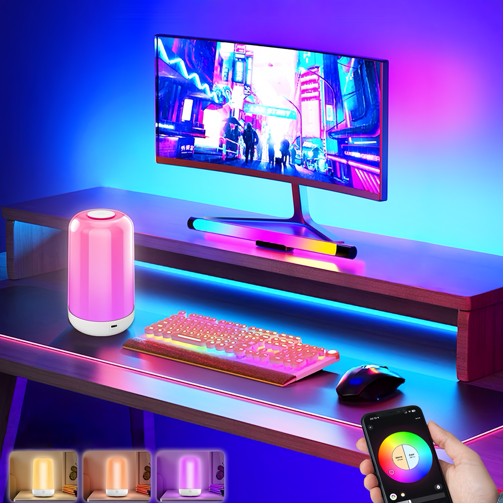RGB+CCT LED Bord/Natlampe - Bluetooth, Hvid, Touch Dæmpbar, IP20 Indendørs, 5W, RA80, 5V DC USB Input