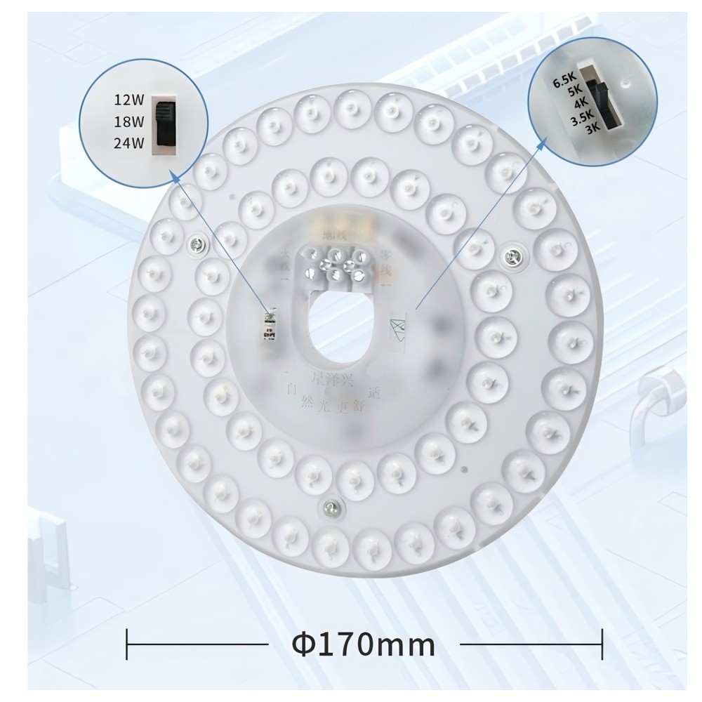 24/18/12W LED indsat med linser, flicker free - Ø17 cm, Valgfri CCT, erstat G24, cirkelrør og kompaktrør