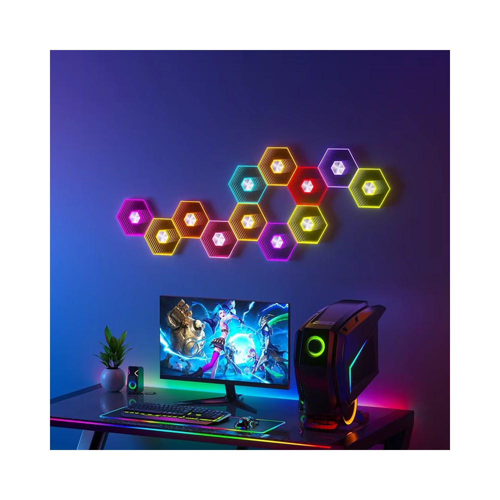 RGBIC Hexagon Infinity Væglys 10 stk. sæt - 10W, 5V input - Luksuriøst lys til enhver indretning!