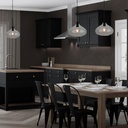 Moderne glas pendellampe i glansfuldt sort design med en diameter på 280 mm og E27 fatning.