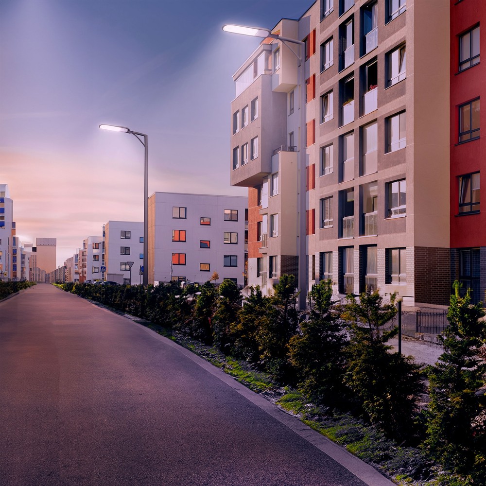 Gadelampe STREETOS 2 150W - Neutral Hvid, 230V, 145/75°, IP65, IK09, 675x218x75mm, Grå, Skumringssensor