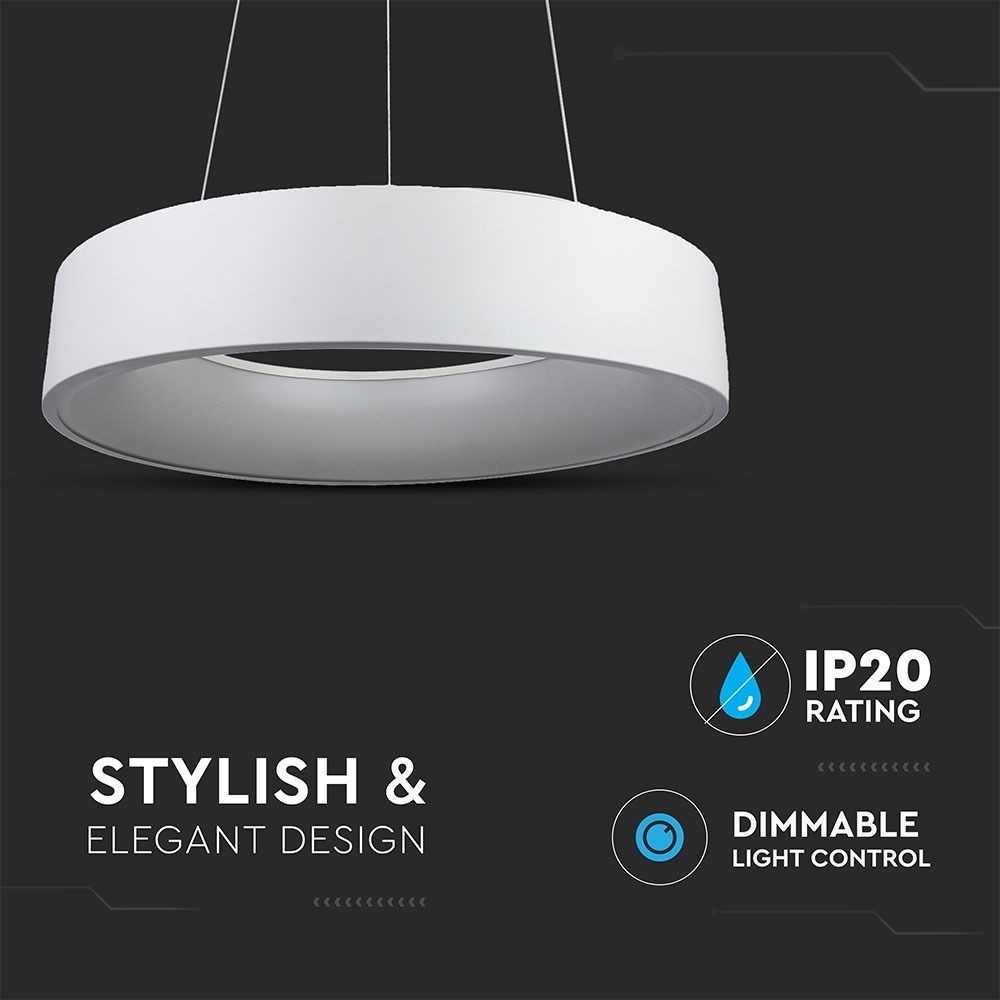 V-Tac 20W LED lysekrone - Hvid, dæmpbar, varm hvid, inkl. lyskilde, 1725lm, RA80, 3 års garanti