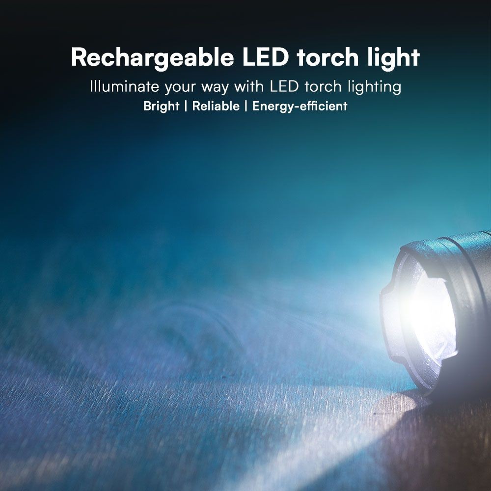 V-Tac 10W LED lygte - 1000 lumens, genopladelig, IP54 - Sort