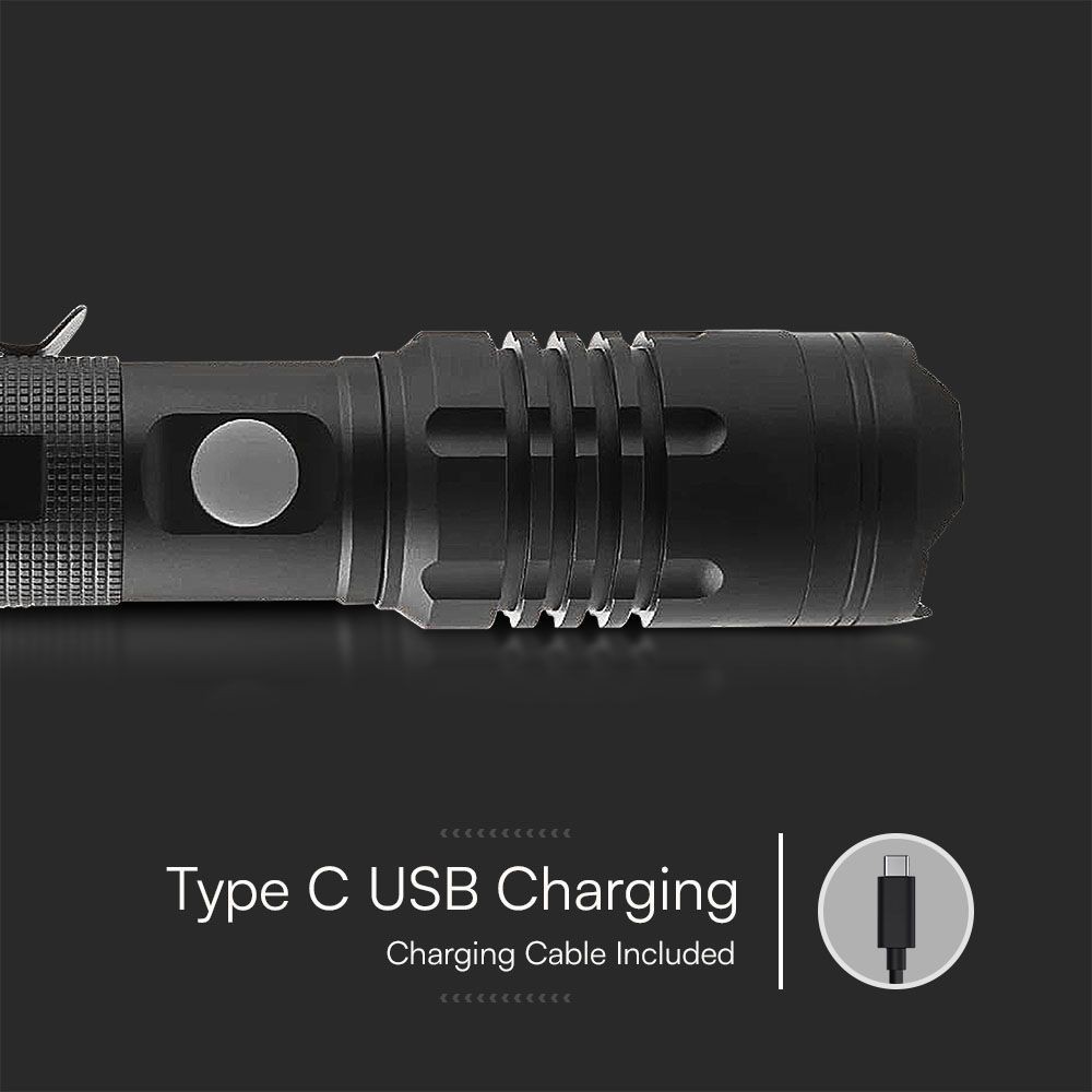 V-Tac 10W LED lygte - 1000 lumens, genopladelig, IP54 - Sort