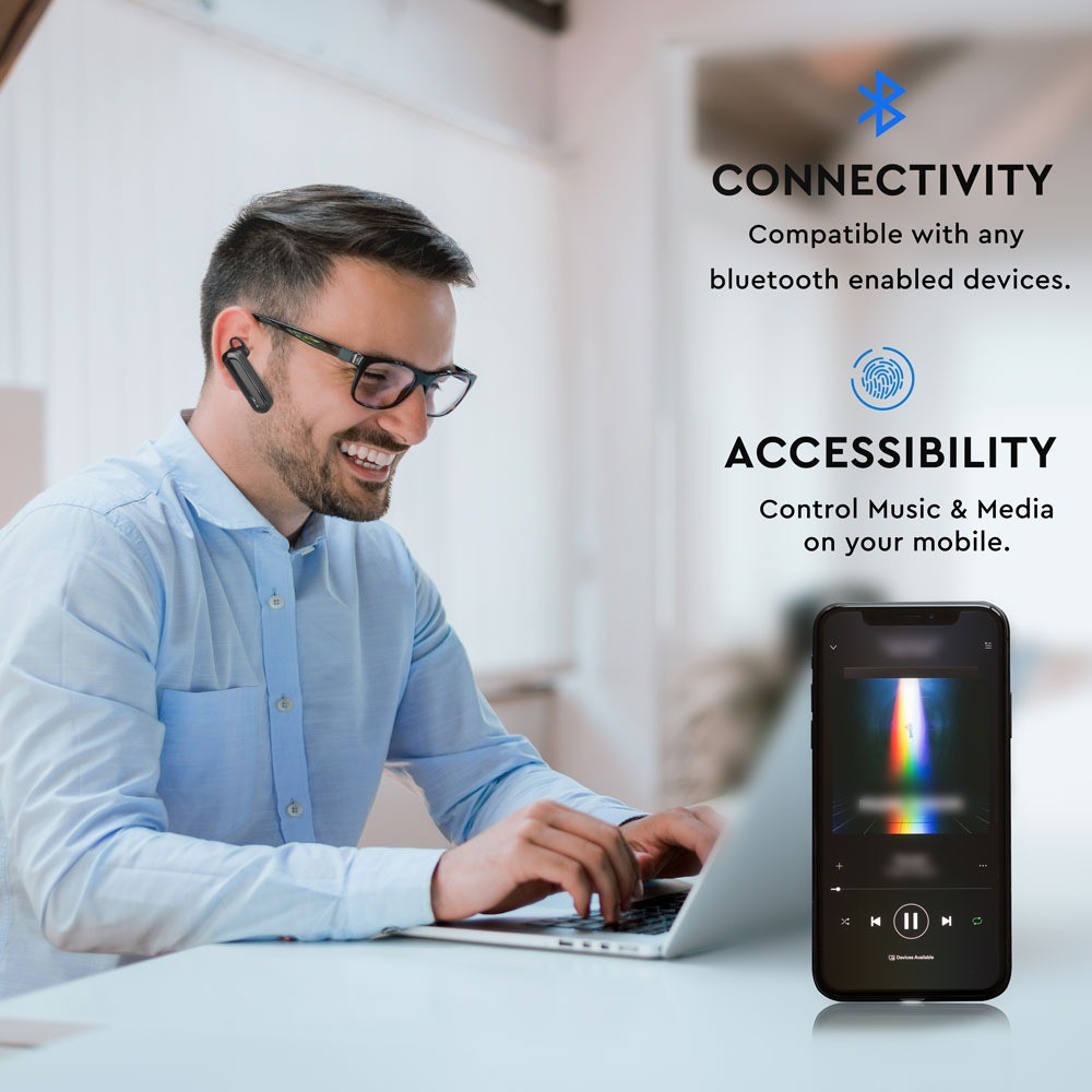Sort Bluetooth headset med 170mAh batteri
