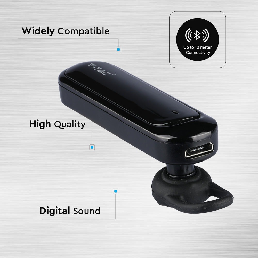 Sort Bluetooth headset med 170mAh batteri