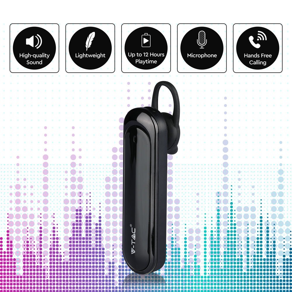 Sort Bluetooth headset med 170mAh batteri