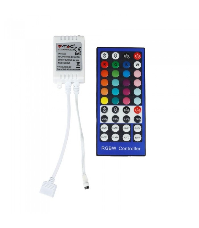 RGB+WW controller med fjernbetjening - Passer kun  til RGB+WW strip, 12V, infrarød, 96W