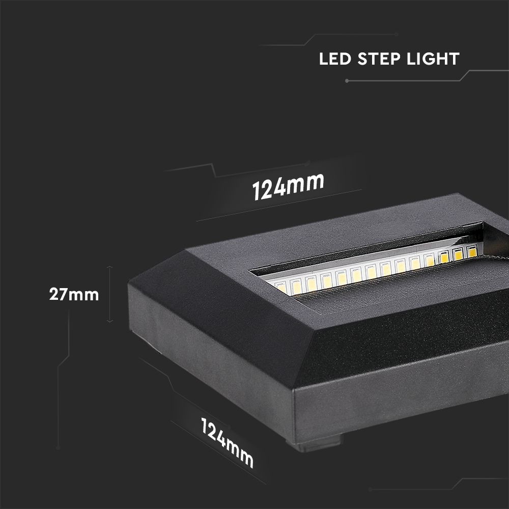 2W Trinlys LED-pære med 3000K varm hvidt lys, sort hus, kvadratisk design, 70lm, RA80, IP65 - Ideel til udendørs belysning