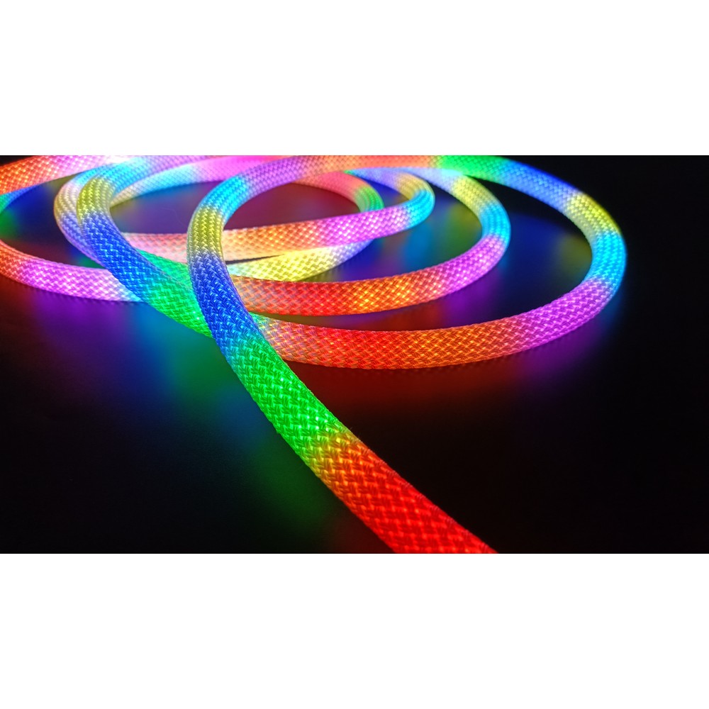 3m RGBIC Neon flex slange med Bluetooth App og fjernbetjening - Vævet reb, USB-opladning - Komplet sæt til lysdekorationer.