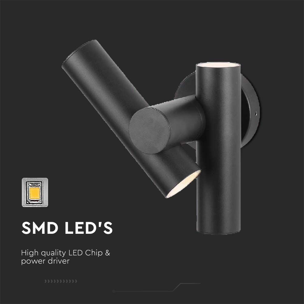2-vejs spot væglampe med LED-modul, 600lm, 4000K, sort, IP44, 6W, 620lm