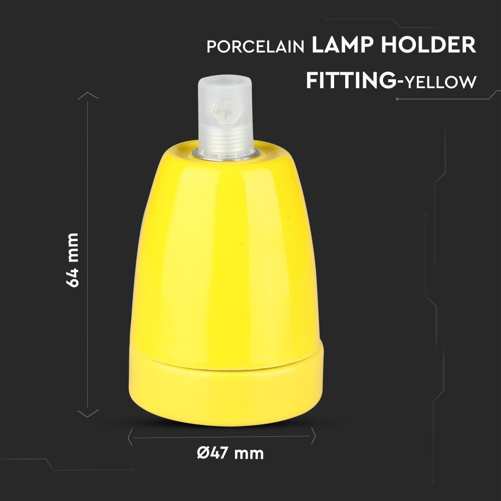 Porcelæns lampefatning E27 i gul - til lampe