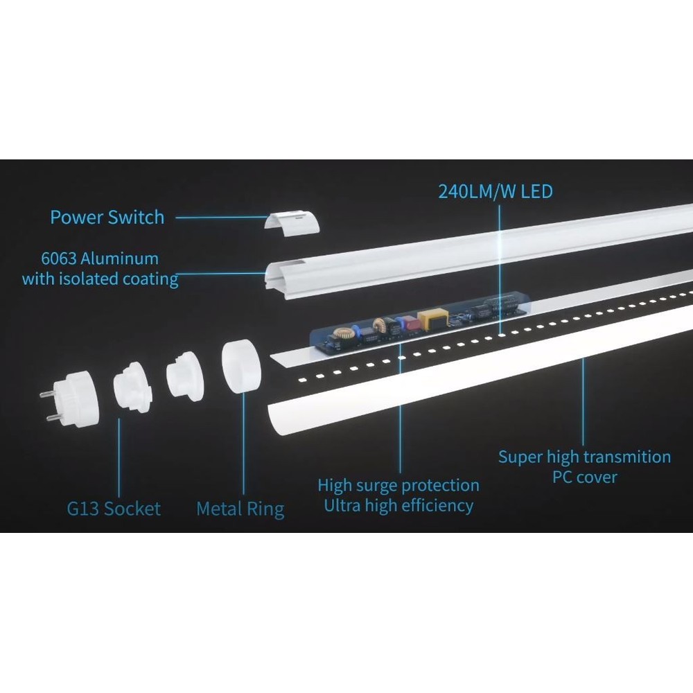 LEDtube T8-150 200lm/W - 16/24W LED rør, roterbar fatning, flicker free, 150 cm