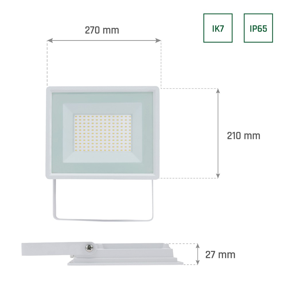 NOCTIS LUX 3 PROJEKTØR 100W 230V IP65 270x210x27mm HVID - Kraftfuld og vandtæt LED projektor med 100W effekt og 9400lm lysstyrke. Ideel til udendørs brug med IP65-klassificering. RA70 for naturlig farvegengivelse. Let og kompakt design i hvid finish.
