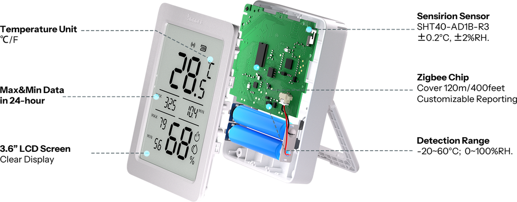 Zigbee SNZB-02DR2 - Temperatur- og Fugtighedssensor