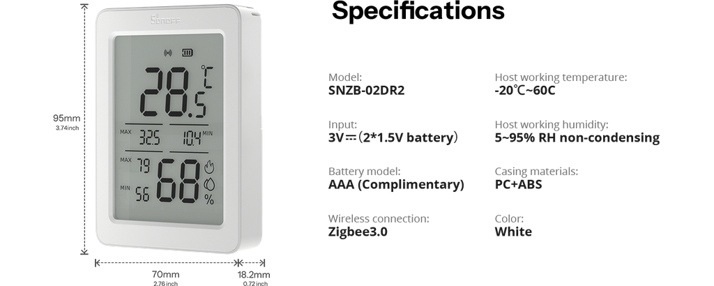 Zigbee SNZB-02DR2 - Temperatur- og Fugtighedssensor