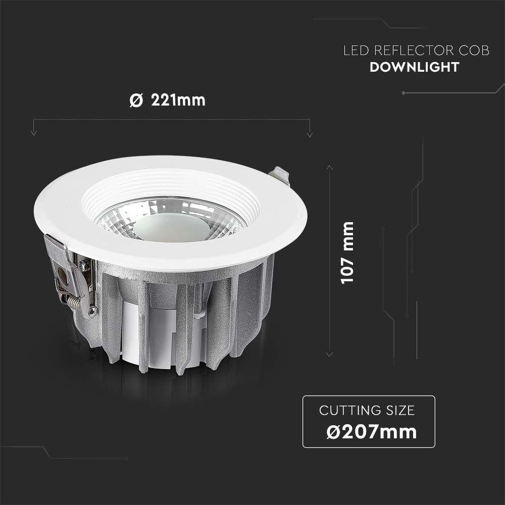 40W Reflektor Downlight - LED, COB, 4000K, Høj Lumen, RA80 - 4800lm