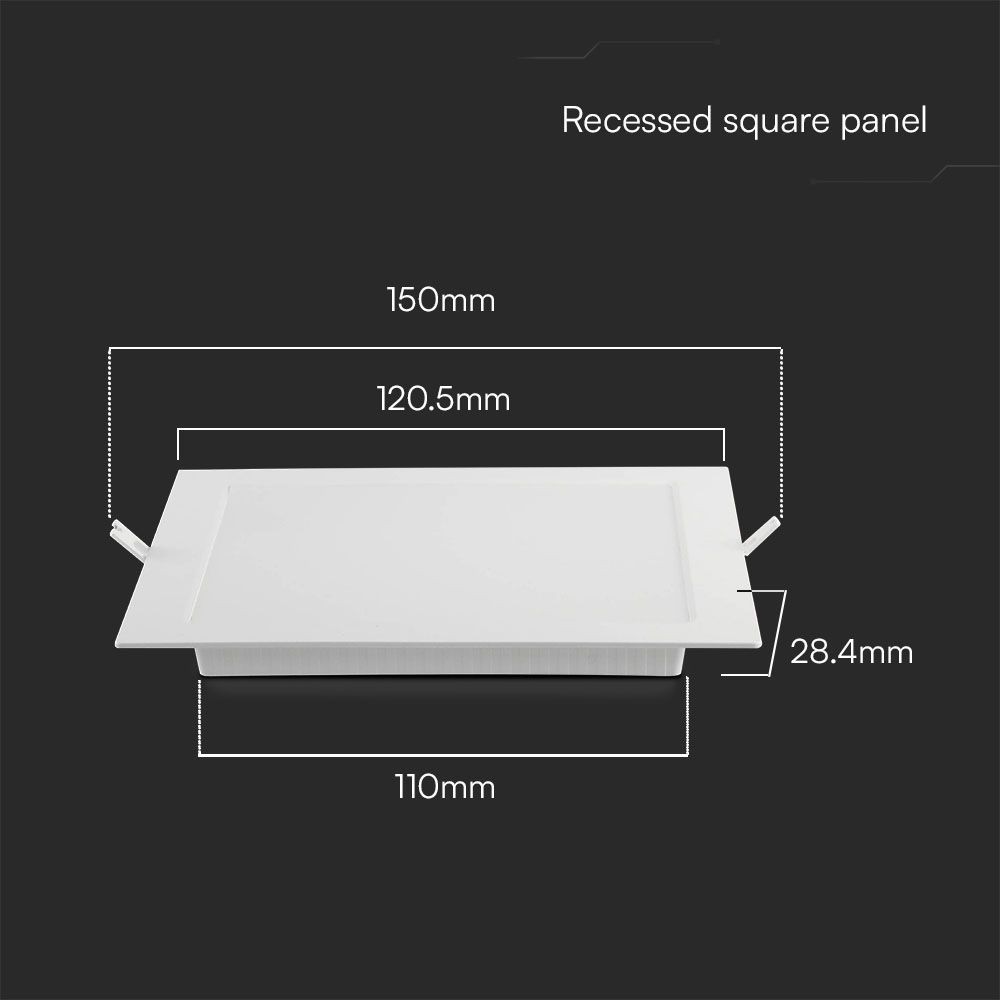 V-Tac 6W LED Indbygningspanel 12x12 cm 230V 660lm RA80 - Hul 11x11 cm