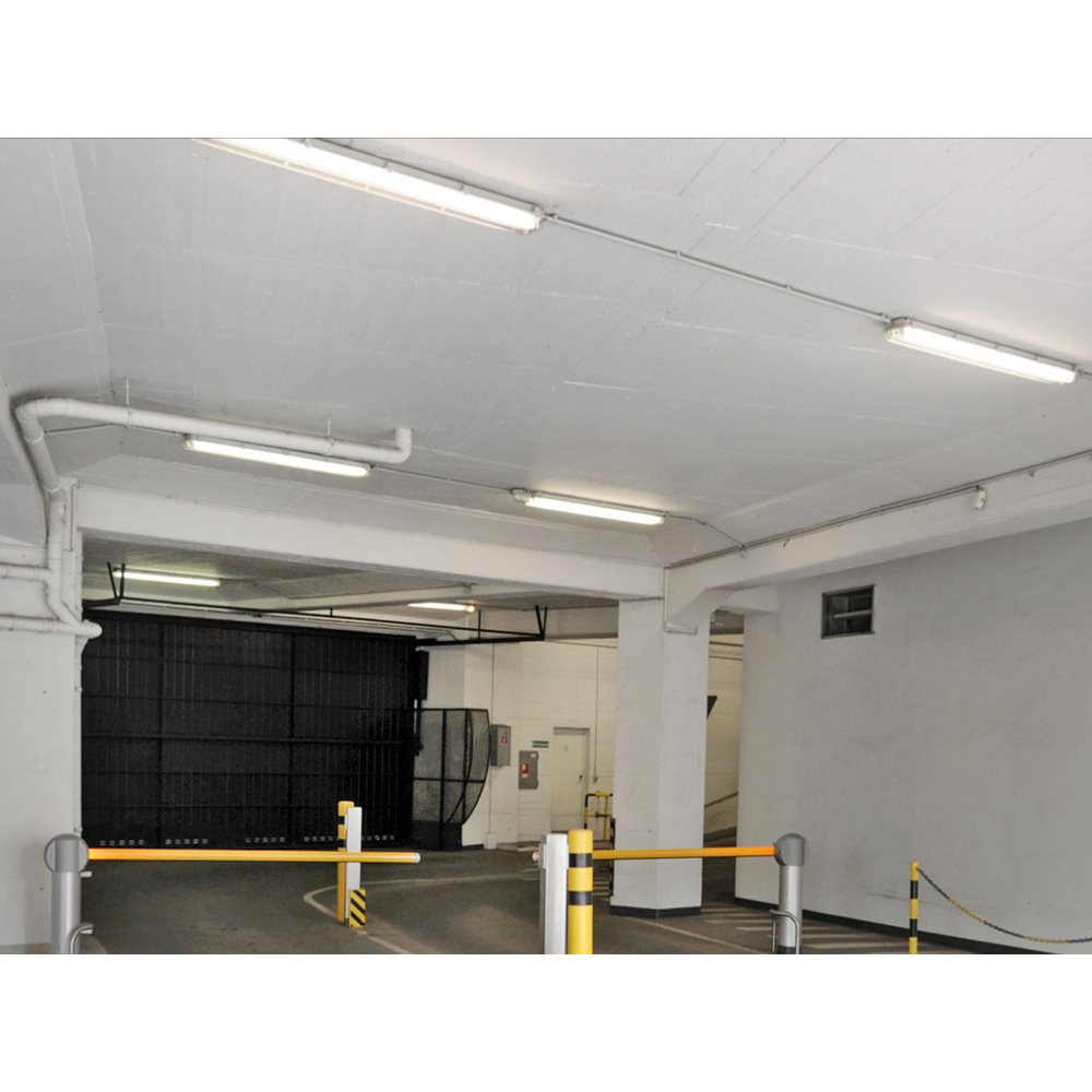 Dobbeltarmatur med Limea T8 LED-rør - 24W, 150cm, IP65 vandtæt, inkluderet. 48W, 161cm, traditionelt lysstofrør. Input: 230V. 5000lm. RA80. IP65.