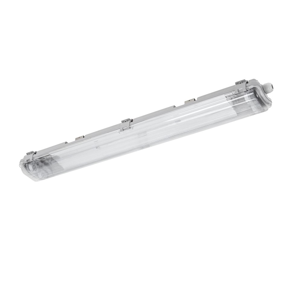 Dobbeltarmatur med Limea T8 LED-rør - 24W, 150cm, IP65 vandtæt, inkluderet. 48W, 161cm, traditionelt lysstofrør. Input: 230V. 5000lm. RA80. IP65.