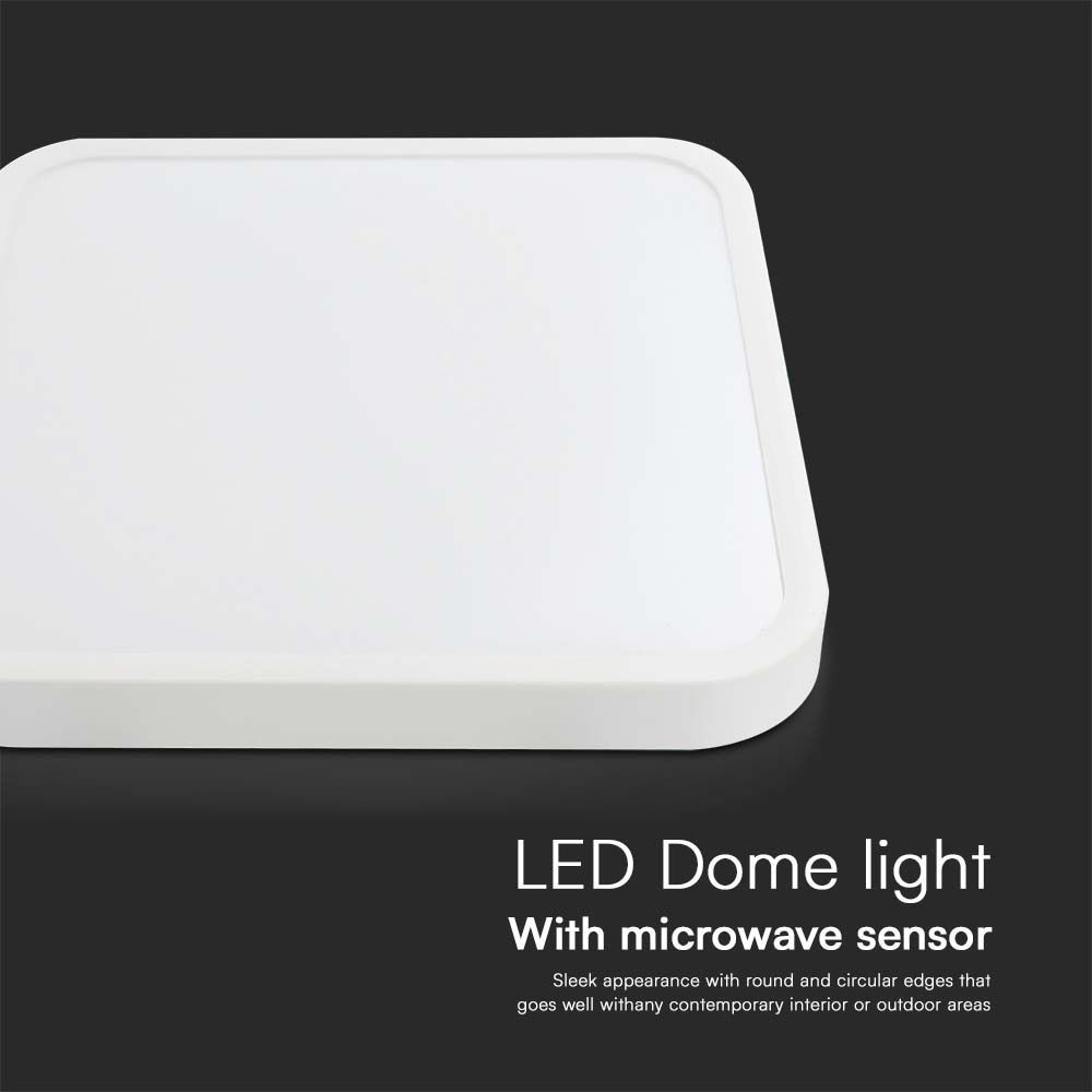 18W LED Dome Lys med Sensor, Samsung Chip, 4000K, Firkantet, Hvid Ramme, IP44 Beskyttelse