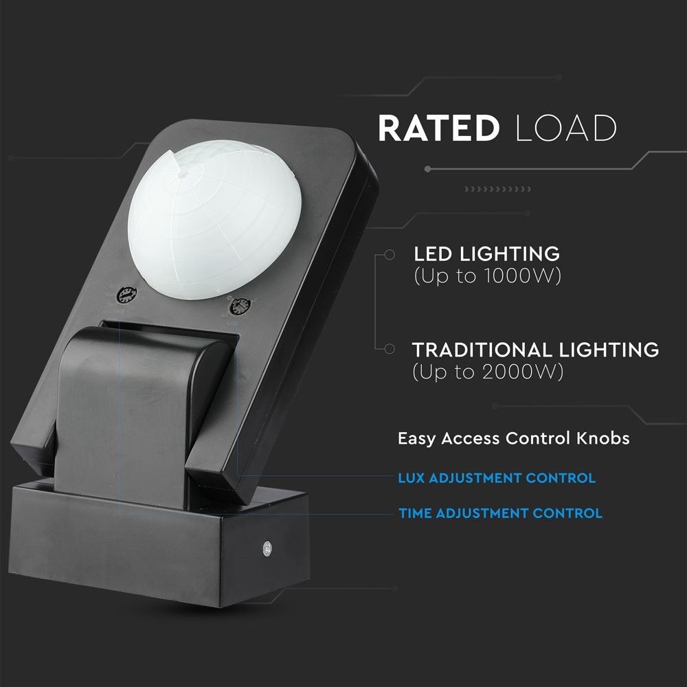 Sort Infrarød Bevægelsessensor med IP65 beskyttelse (Maks: 1000W LED)
