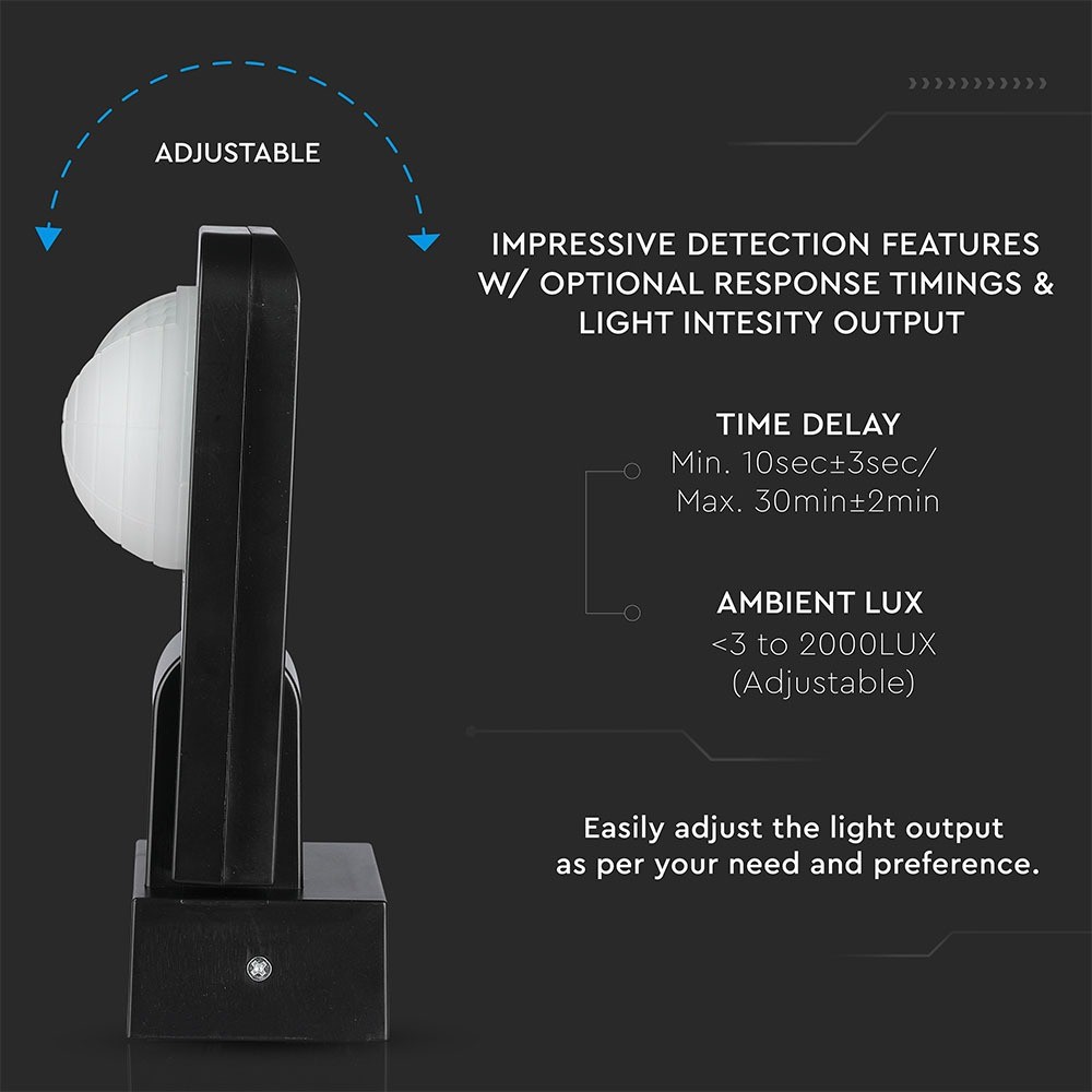Sort Infrarød Bevægelsessensor med IP65 beskyttelse (Maks: 1000W LED)