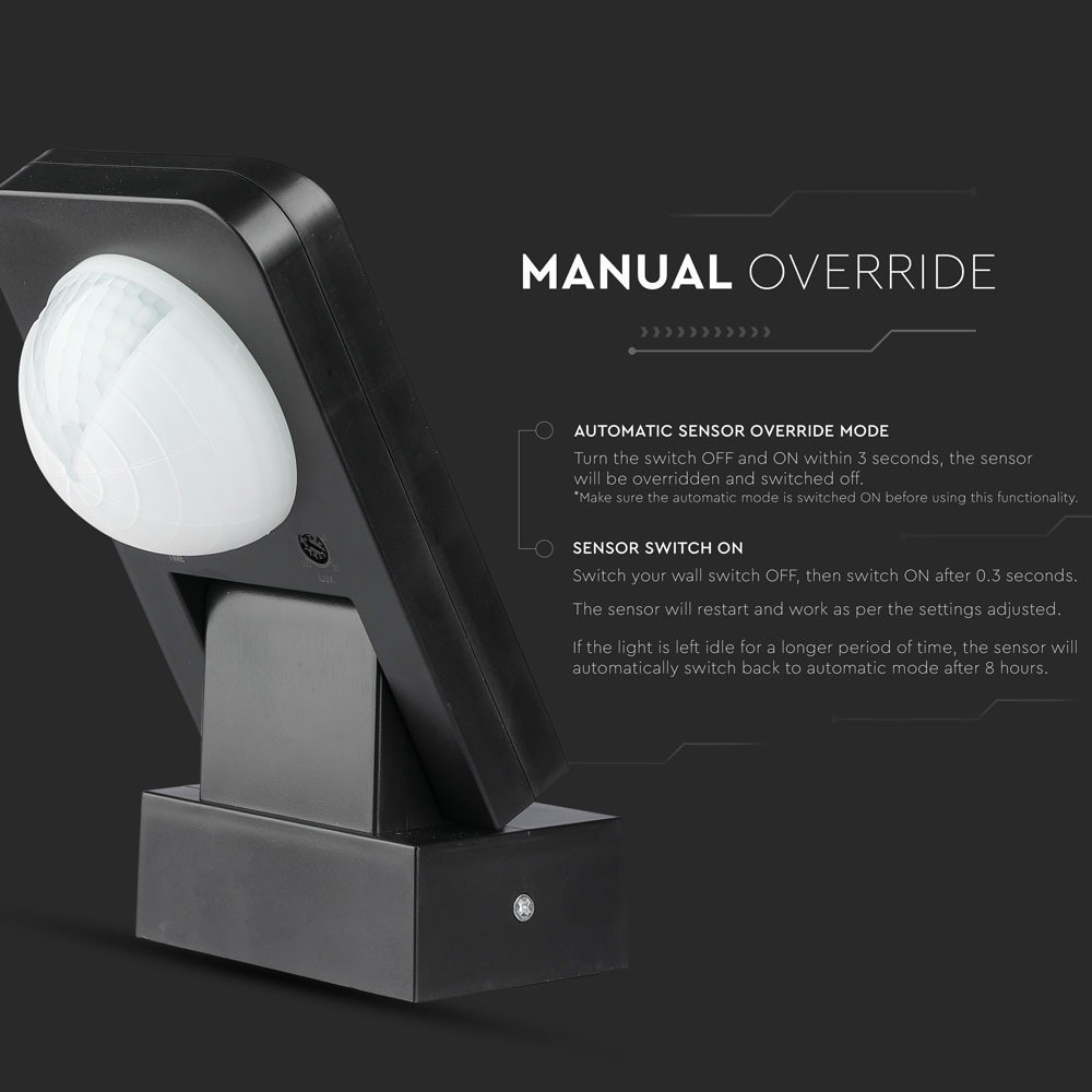 Sort Infrarød Bevægelsessensor med IP65 beskyttelse (Maks: 1000W LED)