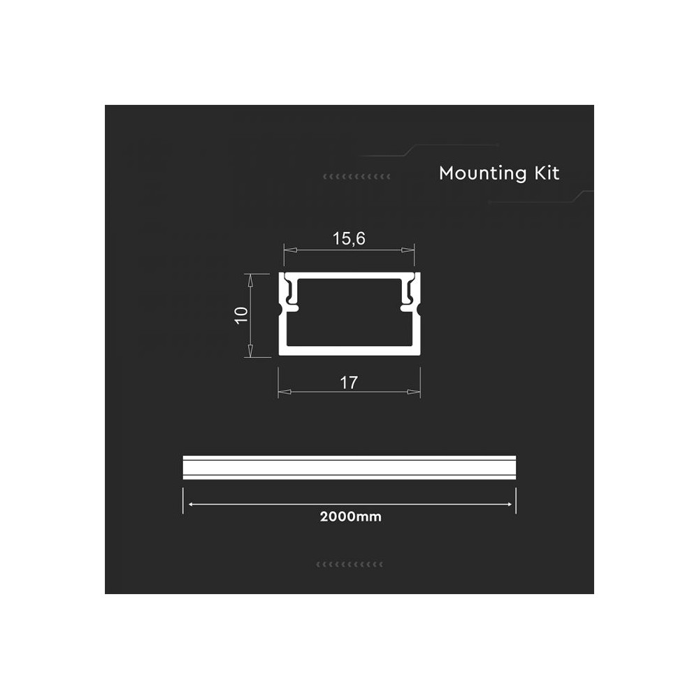 2000mm VT-71008 monteringssæt med diffuser til LED-strip, sølv, V-Tac Pro serie, 5 års garanti