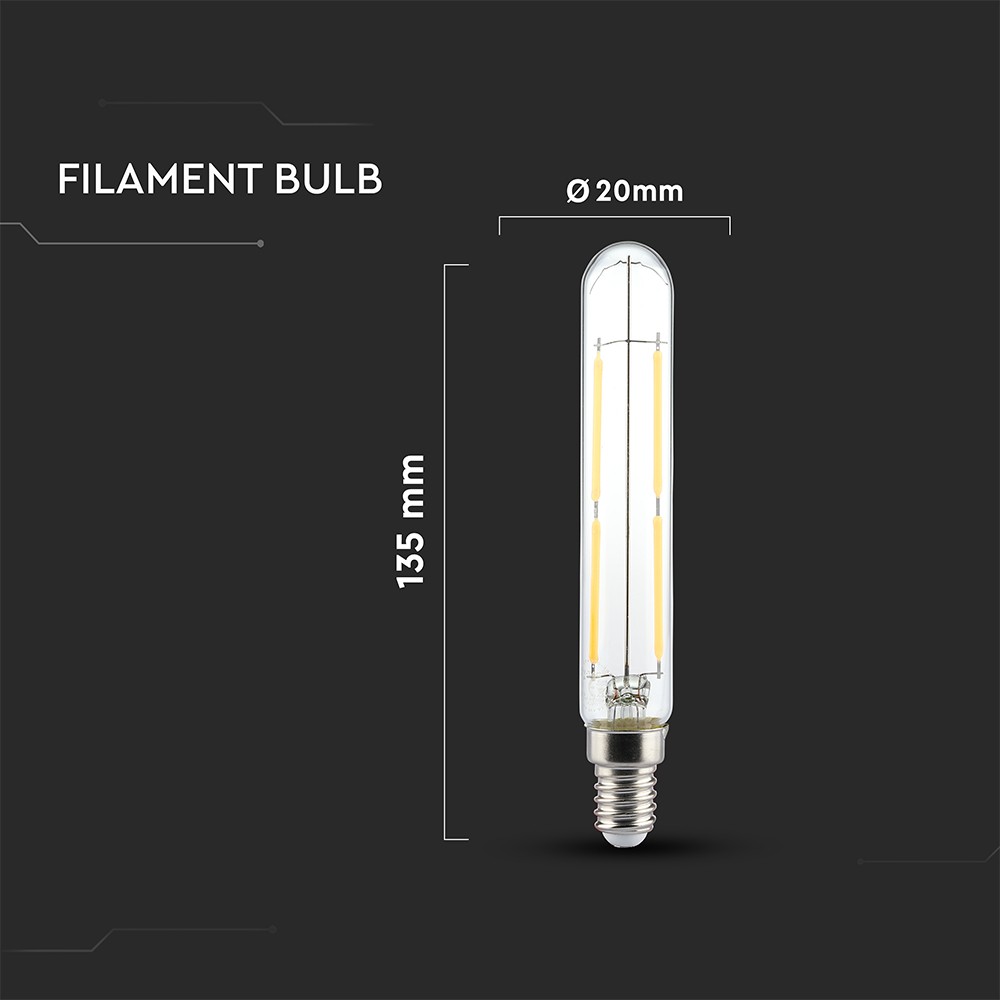 LED pære 4W E14 T20 klar glas 6500K - Vt-2204 LED kultråds, 400lm, RA80