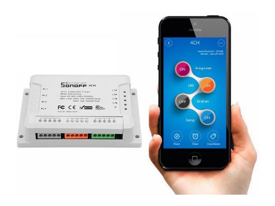 4CH (R2) - Wi-Fi Smart Switch, 4 kan. (maks. 16A)(DEMO)