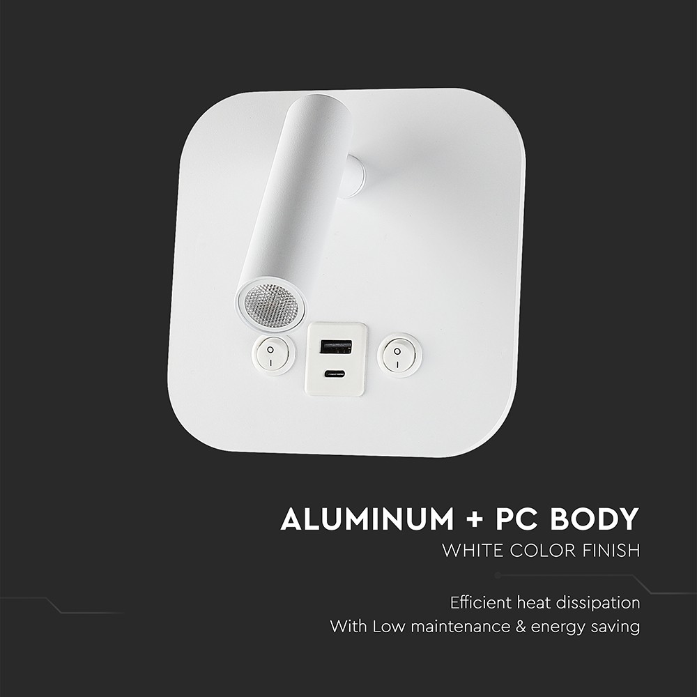 VT-80068 LED sengelampe med USB/PD opladning, Cree-chip, 3000K, hvid