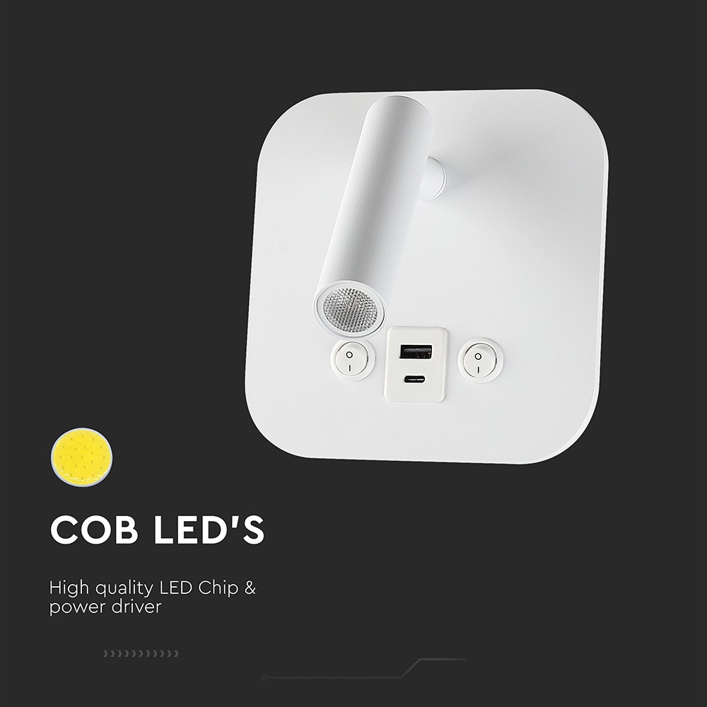 VT-80068 LED sengelampe med USB/PD opladning, Cree-chip, 3000K, hvid