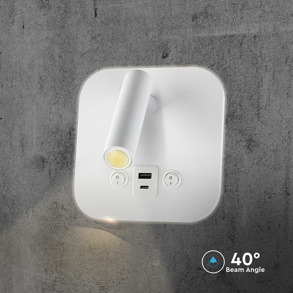 VT-80068 LED sengelampe med USB/PD opladning, Cree-chip, 3000K, hvid