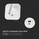 VT-80068 LED sengelampe med USB/PD opladning, Cree-chip, 3000K, hvid